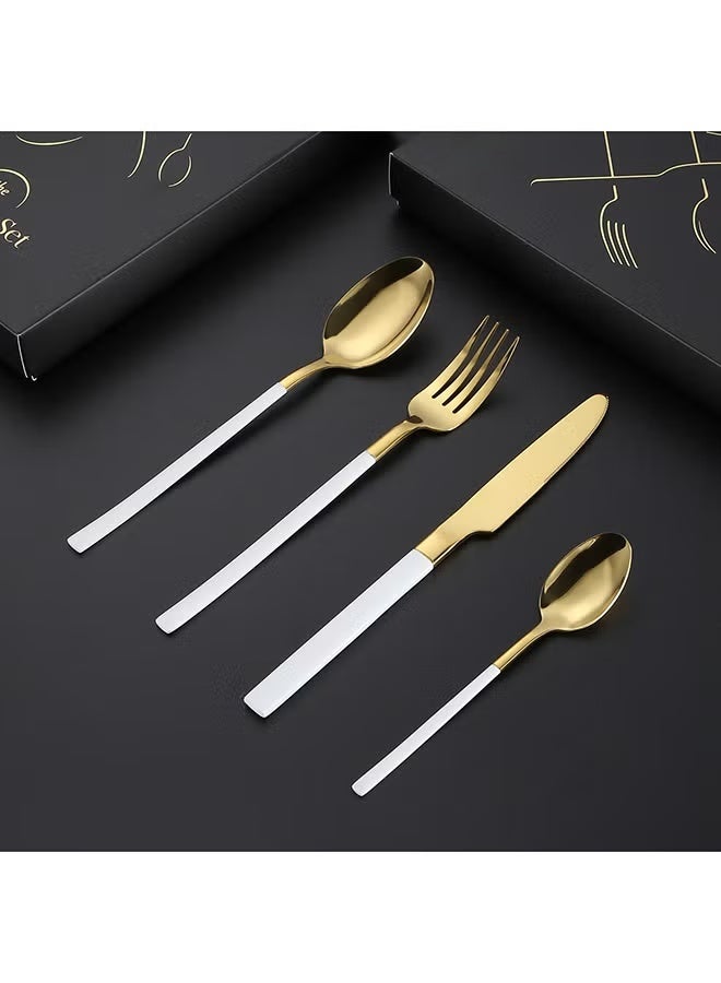 4-Piece Stainless Steel Cutlery Set White/Gold 23centimeter - Image 4